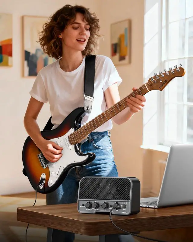 Alt view image 7 of 7 - Electric Guitar Kit Beginner 39 Inch Full Size Solid Body Guitar HSS for Starter Roasted Maple Neck Fretboard Stainless Steel Frets, 5W Mini Amp, Bag, Tuner, Capo, Strap, String, Picks-Sunburst