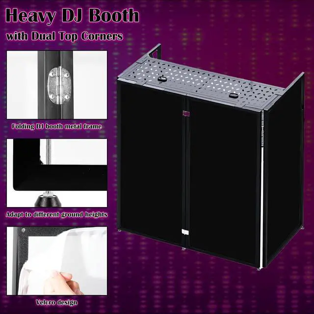 Alt view image 2 of 7 - Portable DJ Facade Booth, Foldable DJ Table Stand, 40x20x45 " Tabletop, DJ Facade Station for DJ Controller, Mixer & LaptopEvents&Parties Includes Carry Bag & Black and White Lighting Scrims