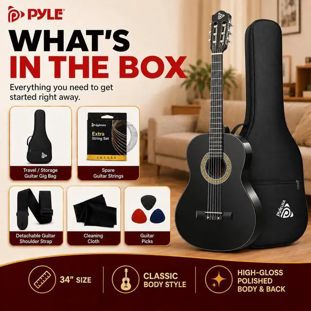 Alt view image 6 of 6 - Beginner Acoustic Guitar Kit, 1/2 Junior Size All Wood Instrument with Full Accessory Kit, Picks, Shoulder Strap, Carry Case, Cleaning Cloth, Tuner App, 2 Month Lessons, 34