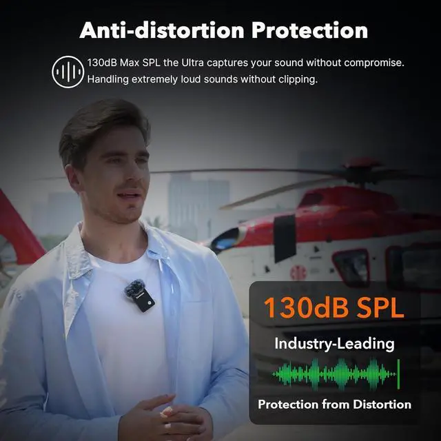 Alt view image 4 of 7 - Ultra Wireless Lavalier Microphone, 32-Bit Float Recording, Timecode Sync, Noise Cancellation, IPX5 Water Resistance, 984 Range, 130dB SPL, for Cameras, Smartphones, Computers (ULTRA01)