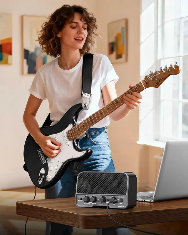 Alt view image 7 of 7 - Electric Guitar Kit Beginner 39 Inch Full Size Solid Body Guitar HSS for Starter Roasted Maple Neck Fretboard Stainless Steel Frets, 5W Mini Amp, Bag, Tuner, Capo, Strap, String, Picks- Black