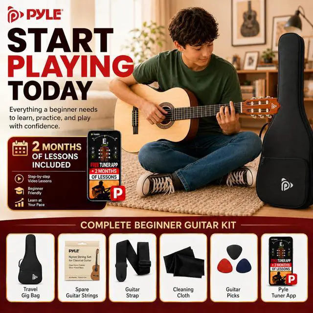 Alt view image 2 of 6 - 30-Inch Beginner Acoustic Guitar Kit, 1/4 Size Junior Classical Nylon String Guitar for Kids and Adults, Includes Gig Bag, Strap, Spare Strings, Picks, Cleaning Cloth, Natural, Gloss