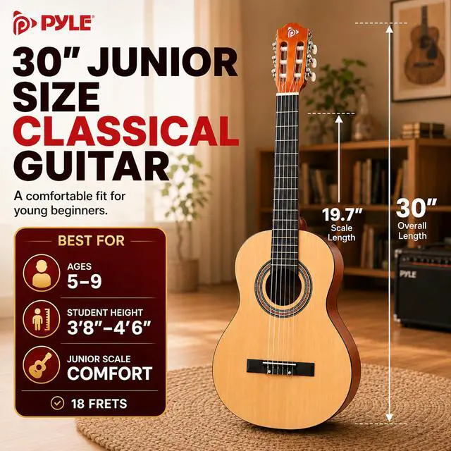 Alt view image 3 of 6 - 30-Inch Beginner Acoustic Guitar Kit, 1/4 Size Junior Classical Nylon String Guitar for Kids and Adults, Includes Gig Bag, Strap, Spare Strings, Picks, Cleaning Cloth, Natural, Gloss