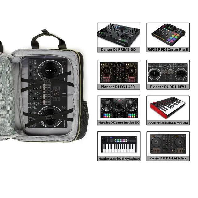 Alt view image 3 of 7 - DJ Backpack for Club Gigs, DJ Mixer Case Compatible with Pioneer DJ DDJ-REV1, DJ Controller, Novation Launchkey 37 Key Keyboard and More Equipment