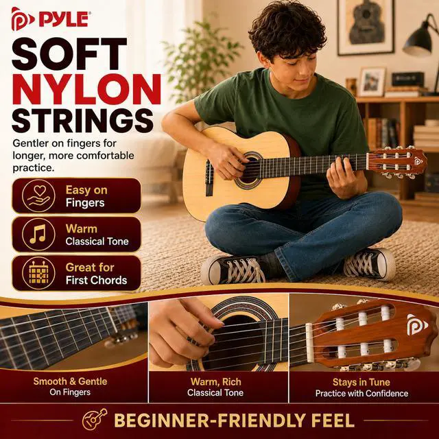 Alt view image 4 of 6 - 30-Inch Beginner Acoustic Guitar Kit, 1/4 Size Junior Classical Nylon String Guitar for Kids and Adults, Includes Gig Bag, Strap, Spare Strings, Picks, Cleaning Cloth, Natural, Gloss