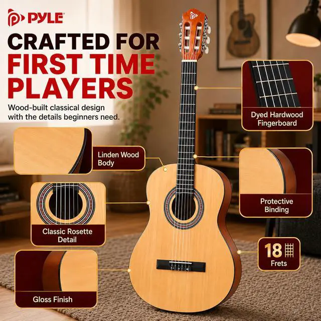 Alt view image 5 of 6 - 30-Inch Beginner Acoustic Guitar Kit, 1/4 Size Junior Classical Nylon String Guitar for Kids and Adults, Includes Gig Bag, Strap, Spare Strings, Picks, Cleaning Cloth, Natural, Gloss