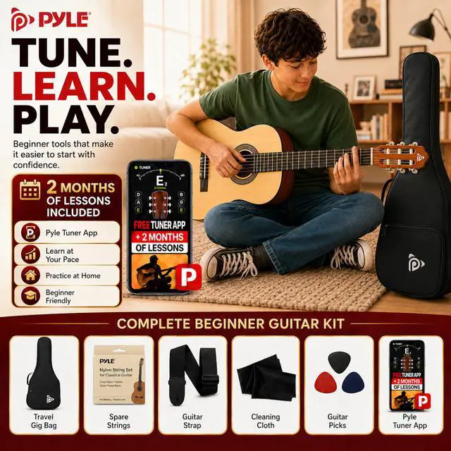 Alt view image 6 of 6 - 30-Inch Beginner Acoustic Guitar Kit, 1/4 Size Junior Classical Nylon String Guitar for Kids and Adults, Includes Gig Bag, Strap, Spare Strings, Picks, Cleaning Cloth, Natural, Gloss