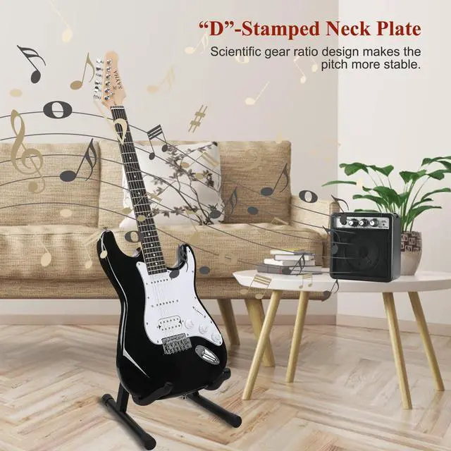 Alt view image 4 of 6 - Electric Guitar, 39 Inch Solid Full-size Electric Guitar HSS Pickups Starter Kit Includes Amplifier, Bag, Digital Tuner, Strap, String, Cable, PicksBlack