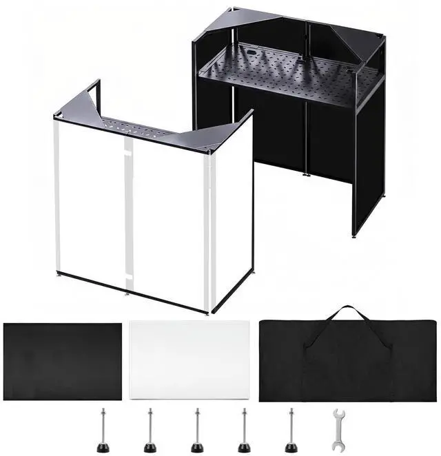 Main image of Portable DJ Facade Booth, Foldable DJ Table Stand, 40x20x45 " Tabletop, DJ Facade Station for DJ Controller, Mixer & LaptopEvents&Parties Includes Carry Bag & Black and White Lighting Scrims