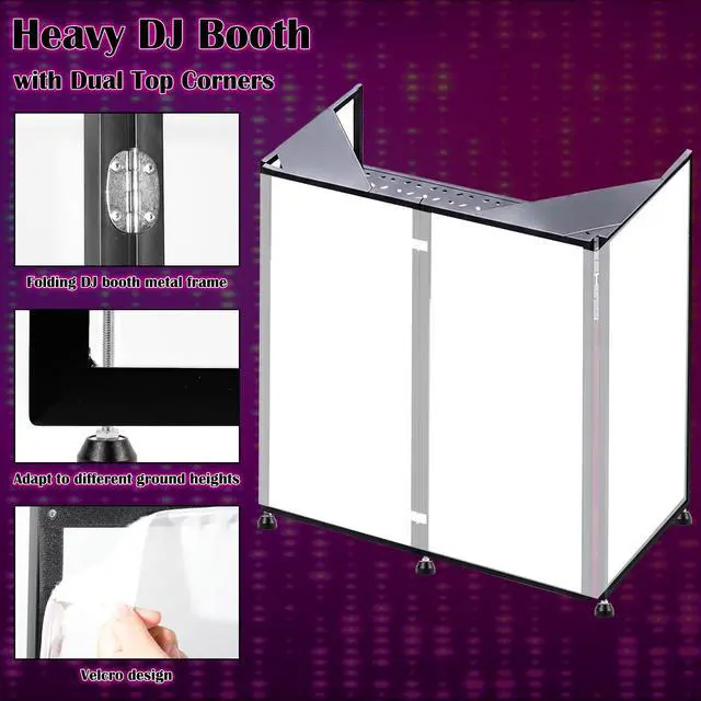 Alt view image 2 of 7 - Portable DJ Facade Booth, Foldable DJ Table Stand, 40x20x45 " Tabletop, DJ Facade Station for DJ Controller, Mixer & LaptopEvents&Parties Includes Carry Bag & Black and White Lighting Scrims