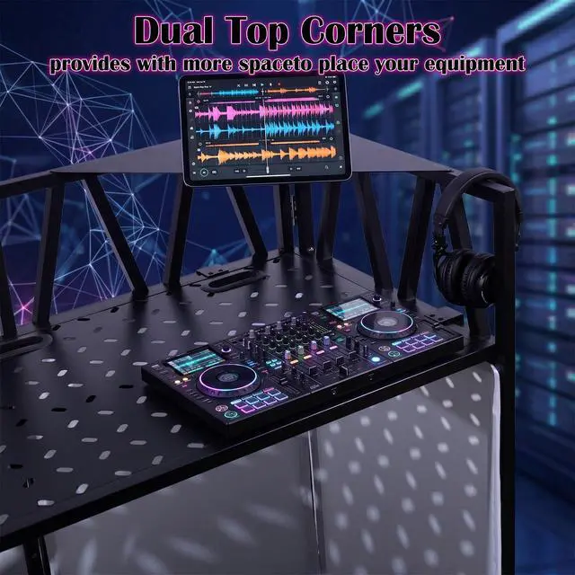 Alt view image 6 of 7 - Portable DJ Facade Booth, Foldable DJ Table Stand, 40x20x45 " Tabletop, DJ Facade Station for DJ Controller, Mixer & LaptopEvents&Parties Includes Carry Bag & Black and White Lighting Scrims