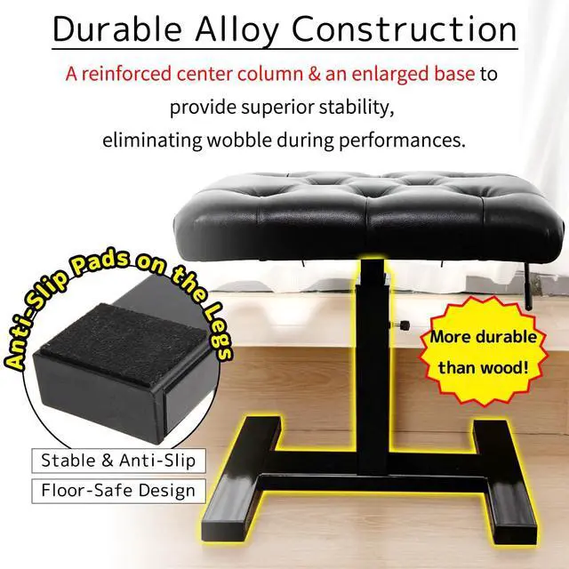 Alt view image 7 of 7 - Height Adjustable Keyboard Bench Hydraulic Lifting Tufted | Piano Bench 19.3" x 12.2" PU Leather Seat Keyboard Chair Heavy Duty Piano Stool with High-Density Sponge Alloy Base