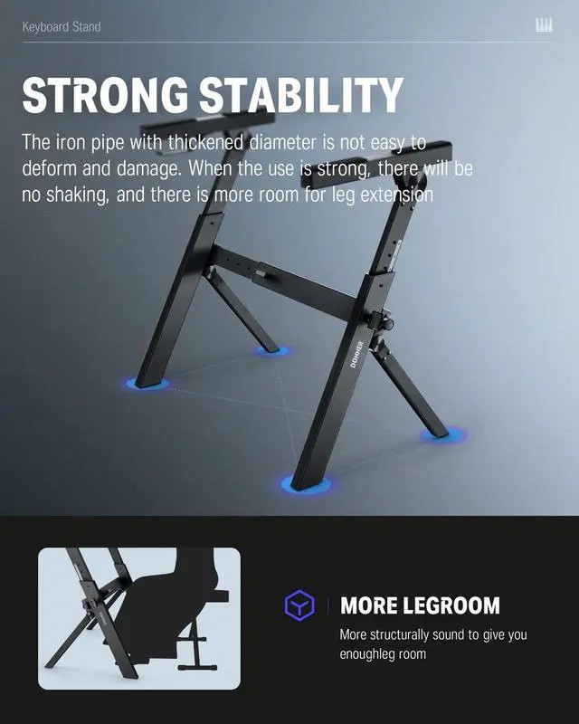 Alt view image 3 of 7 - Folding Keyboard Stand, Z-style Heavy-Duty Portable Piano Stand, Adjustable and Collapsible, Suitable for 37 54 61 88 Key MIDI Keyboard Electronic Keyboards Digital Pianos, DKS-100
