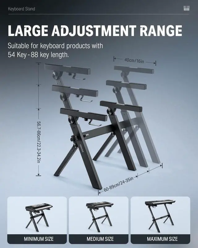 Alt view image 4 of 7 - Folding Keyboard Stand, Z-style Heavy-Duty Portable Piano Stand, Adjustable and Collapsible, Suitable for 37 54 61 88 Key MIDI Keyboard Electronic Keyboards Digital Pianos, DKS-100