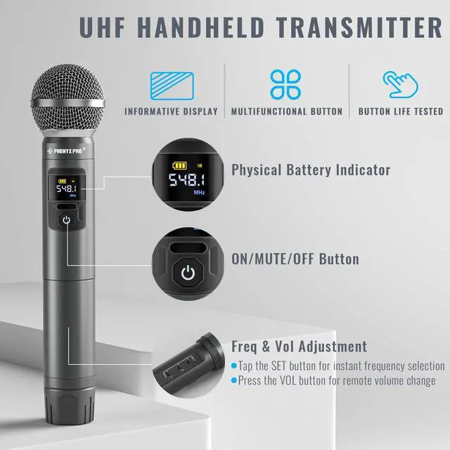 Alt view image 3 of 7 - 4-Ch UHF Metal Dynamic Wireless Microphone System PTU-5200-4H | 4 Cordless Handheld Mics, 4 x 25 Frequencies, 200 ft Range, Singing, Karaoke, Church Services, DJ Sets