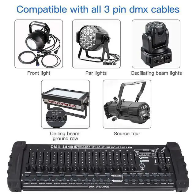 Alt view image 4 of 5 - DMX512 DJ Controller 384CH DMX Cotroller Use for Program Editing of Bar Club Live Lights Show Support 30 Banks 8 Scenes 24 Fixtures Stage Lighting Console