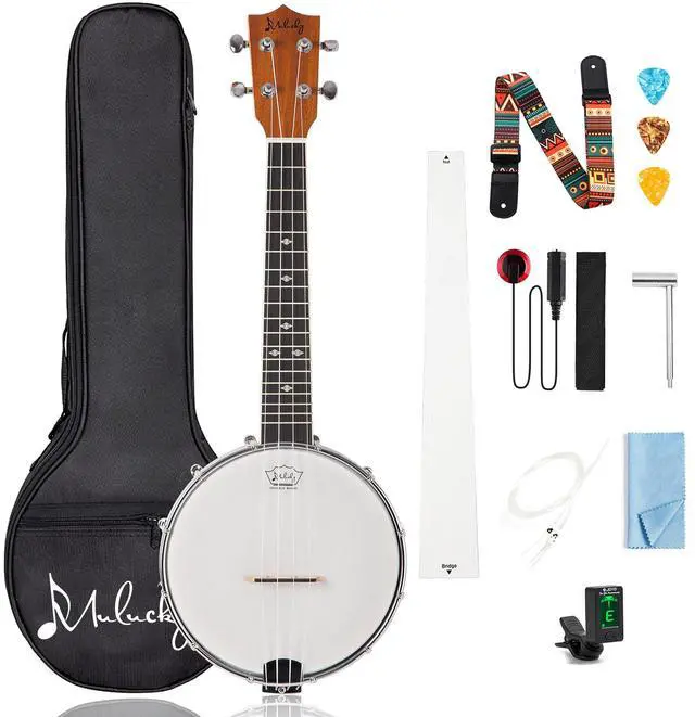 Main image of 4 String Banjolele BU8017, 23" Sapele Wood Banjo Ukulele Travel Kit | Crafted with a WeatherKing synthetic head, nylon strings, and sapele wood. Kit includes travel bag, tuner, and picks