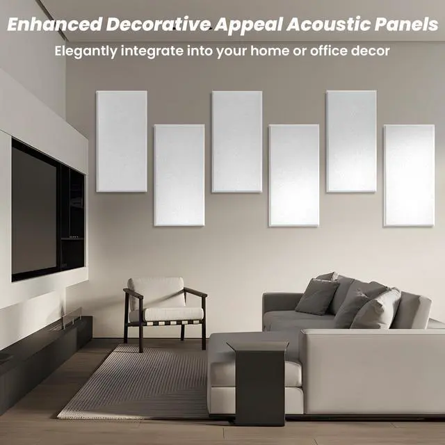 Alt view image 7 of 7 - 6 PCS Acoustic Panels, Large Soundproof Wall Panels, 2" Thick Fiberglass Sound Absorbing Panels, 23.6x11.8 Inches Sound Proof Foam Panels for Walls, Studio Home Offices (White)