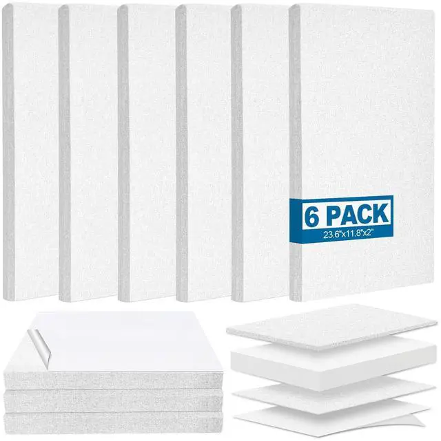 Main image of 6 PCS Acoustic Panels, Large Soundproof Wall Panels, 2" Thick Fiberglass Sound Absorbing Panels, 23.6x11.8 Inches Sound Proof Foam Panels for Walls, Studio Home Offices (White)