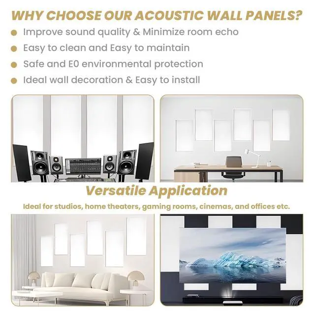 Alt view image 5 of 7 - 6 PCS Acoustic Panels, Large Soundproof Wall Panels, 2" Thick Fiberglass Sound Absorbing Panels, 23.6x11.8 Inches Sound Proof Foam Panels for Walls, Studio Home Offices (White)