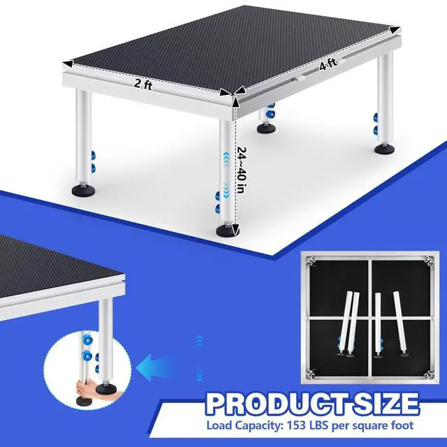 Alt view image 3 of 6 - Portable Stage with Height Adjustable Riser (24" -40") Platform Modular System Stage Easy to Carry Assemble for Performances at School Auditoriums Concerts Restaurants Bars(1 Pcs,4 x 2 ft)