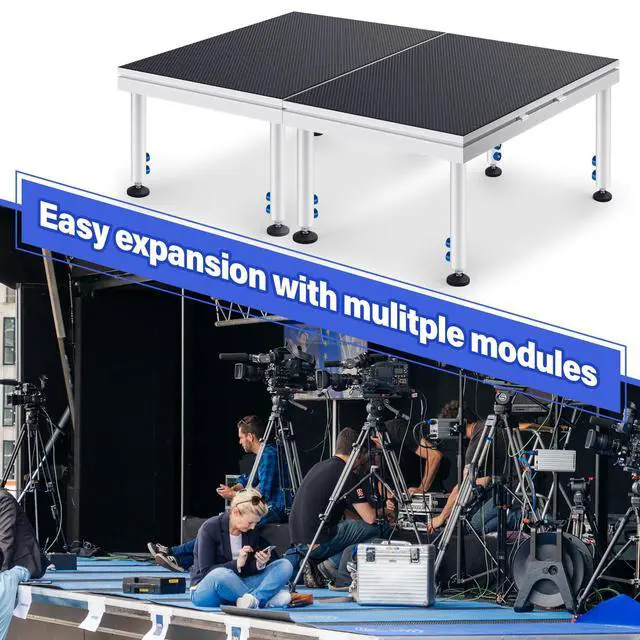 Alt view image 4 of 6 - Portable Stage with Height Adjustable Riser (24" -40") Platform Modular System Stage Easy to Carry Assemble for Performances at School Auditoriums Concerts Restaurants Bars(1 Pcs,4 x 2 ft)