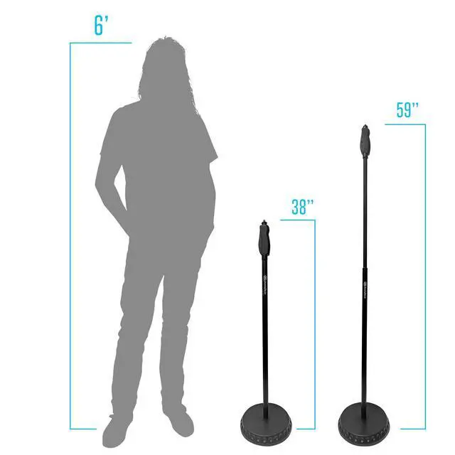 Alt view image 5 of 7 - AxcessAbles Weighted Mic Stand Floor with Heavy Round Base, Quick Grip Height Adjustment - 74" Microphone Stand Include 33" Detachable Mic Boom Arm. Tall Microphone Stand for Singing (MS-201RB) 2-Pack