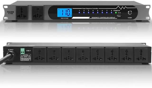 Main image of 2000W 10 Socket Sequential Rack Professional Audio Power Conditioning Digital Voltmeter, USB, Surge Protector for Home Theater Stage/Studio (FL-1000)