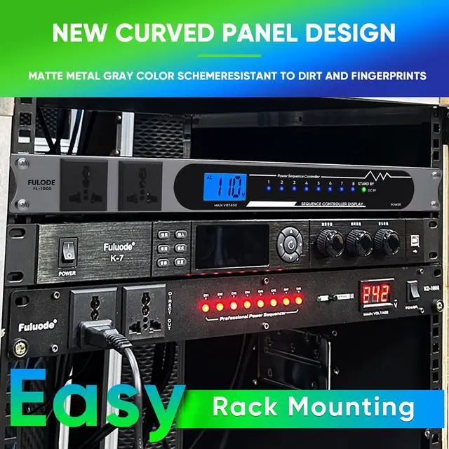 Alt view image 6 of 7 - 2000W 10 Socket Sequential Rack Professional Audio Power Conditioning Digital Voltmeter, USB, Surge Protector for Home Theater Stage/Studio (FL-1000)