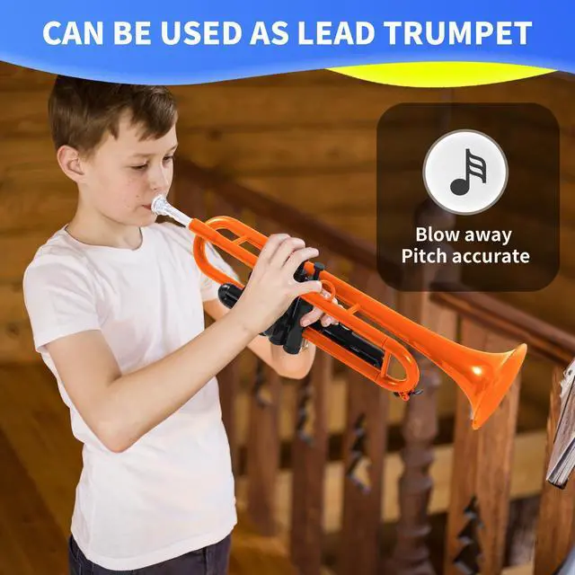 Alt view image 3 of 7 - Professional Plastic Bb Trumpet Student Trumpet Set for Student Beginner With 7C Mouthpiece and 3C Mouthpiece Bb Trumpet Instrument Orange, PM160