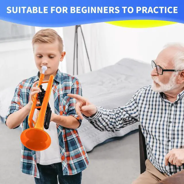 Alt view image 4 of 7 - Professional Plastic Bb Trumpet Student Trumpet Set for Student Beginner With 7C Mouthpiece and 3C Mouthpiece Bb Trumpet Instrument Orange, PM160