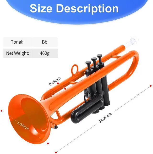 Alt view image 5 of 7 - Professional Plastic Bb Trumpet Student Trumpet Set for Student Beginner With 7C Mouthpiece and 3C Mouthpiece Bb Trumpet Instrument Orange, PM160