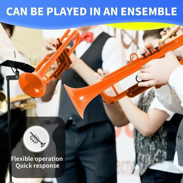 Alt view image 6 of 7 - Professional Plastic Bb Trumpet Student Trumpet Set for Student Beginner With 7C Mouthpiece and 3C Mouthpiece Bb Trumpet Instrument Orange, PM160