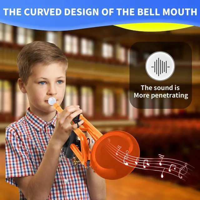 Alt view image 2 of 7 - Professional Plastic Bb Trumpet Student Trumpet Set for Student Beginner With 7C Mouthpiece and 3C Mouthpiece Bb Trumpet Instrument Orange, PM160