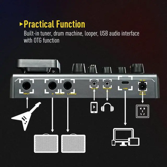 Alt view image 6 of 7 - Matribox - Guitar Multi Effects Processor with Expression Pedal, With 130 Built-in Guitar/Bass/Acoustic Effects, Amp Modeling, IR Cabinets Simulation, Stereo OTG USB Audio Interface QME-50