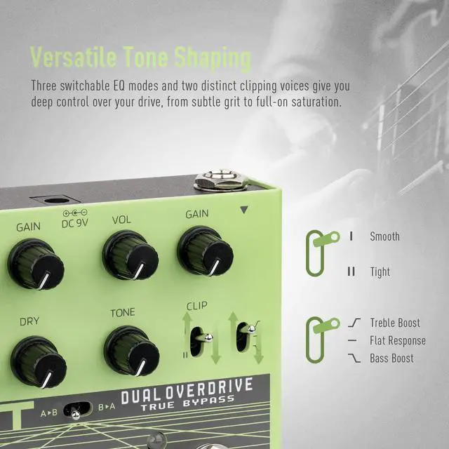 Alt view image 3 of 7 - Overdrive Pedal with 30+ Tone Combinations, Twin TS Effects Guitar Pedal with 3 EQ Modes, 2 Clipping Modes, Flexible Routing, Pure Analog Circuit, True Bypass - T&T QDS-07