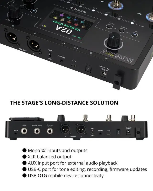 Alt view image 4 of 6 - GE150 Max Li Battery Powered Guitar Amp Modelling Multi Effects 8-Footswitch Floor Guitar FX Processor with XLR stereo output, OTG Audio Recording, CTRL Mode, Flexible Stage Pedal