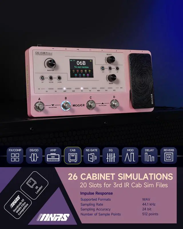 Alt view image 4 of 7 - GE150 Pro Li Pink Battery Powered Guitar Multi Effects, All-in-One Home Practice & Live Rig, Direct Phone Guitar Recording, 80s Looper, 40 Drum Rhythms, NAM/MNRS/IR Support, 4-Footswitches