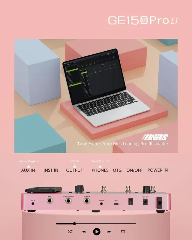 Alt view image 5 of 7 - GE150 Pro Li Pink Battery Powered Guitar Multi Effects, All-in-One Home Practice & Live Rig, Direct Phone Guitar Recording, 80s Looper, 40 Drum Rhythms, NAM/MNRS/IR Support, 4-Footswitches