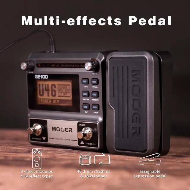 Alt view image 2 of 7 - GE100 Multi-Effects Guitar Pedal 80 Presets, 66 Effects | 180 Second Loop,40 Drum Rythm, Distortion, Expression Volume Wah Pedal, Tap Tempo, Headphone Out, LED Screen, Tuner