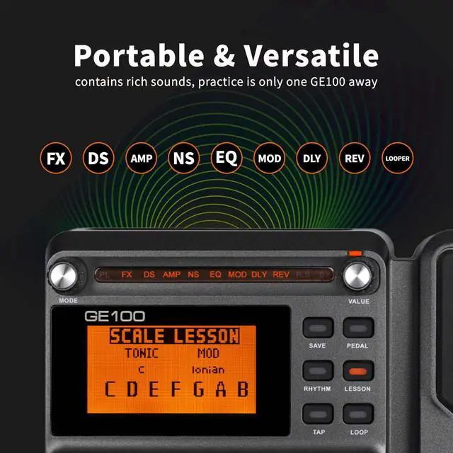 Alt view image 3 of 7 - GE100 Multi-Effects Guitar Pedal 80 Presets, 66 Effects | 180 Second Loop,40 Drum Rythm, Distortion, Expression Volume Wah Pedal, Tap Tempo, Headphone Out, LED Screen, Tuner