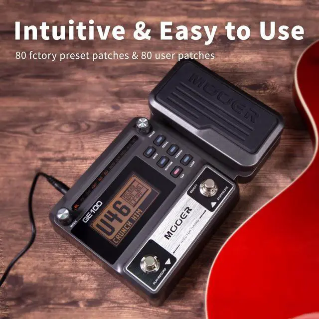 Alt view image 4 of 7 - GE100 Multi-Effects Guitar Pedal 80 Presets, 66 Effects | 180 Second Loop,40 Drum Rythm, Distortion, Expression Volume Wah Pedal, Tap Tempo, Headphone Out, LED Screen, Tuner