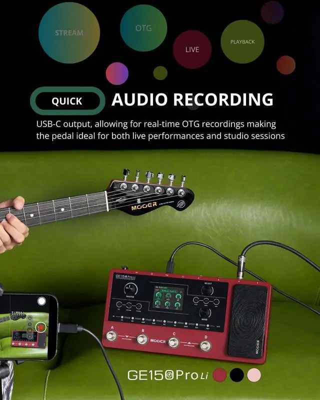 Alt view image 7 of 7 - GE150 Pro Li Pink Battery Powered Guitar Multi Effects, All-in-One Home Practice & Live Rig, Direct Phone Guitar Recording, 80s Looper, 40 Drum Rhythms, NAM/MNRS/IR Support, 4-Footswitches