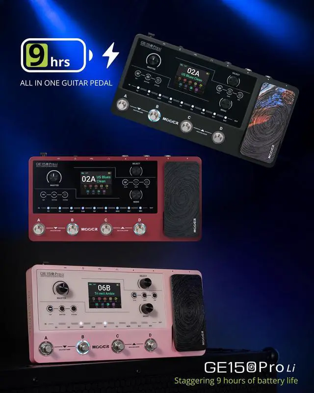 Alt view image 6 of 7 - GE150 Pro Li Black Guitar Amp Modeler & Multi-Effects, 9H Battery Powered, 200 Presets & 170 Effects, NAM & MNRS Support, 55 Amp Models, 26 Cab Sims, 20 IR Slots, OTG Recording, 4-Footswitch