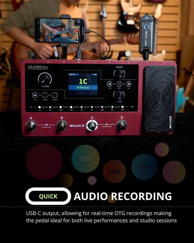 Alt view image 6 of 7 - GE150 Pro Li Plum Battery Powered Guitar Multi Effects Pedal for Live Performance & Busking, 200 Presets, 4-Footswitch for Easy Bank Switching, NAM, MNRS, 20 IR Slots, OTG Recording