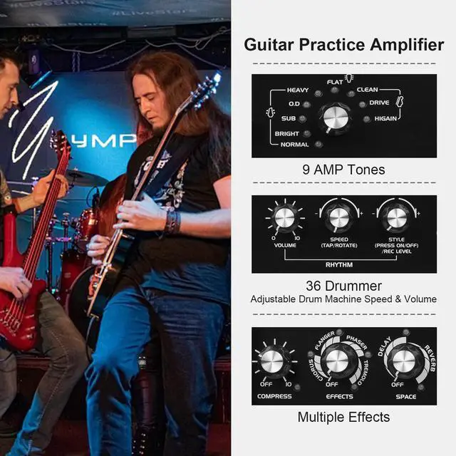 Alt view image 3 of 6 - 15W Portable Bass Amp Combo | 9 Amplifier Models + 6 Modulation FX + Looper & Drum Machine | Rechargeable Battery | Digital Modeling | for Bassist Practice, Solo & Small Gigs (DC-15B)