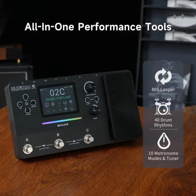 Alt view image 7 of 7 - GE100Pro Li Guitar Multi-Effects Pedal 3.5 inch screen AI Assistant | 240 Effect Types, 80 Second Stereo Looper, Drum Machine, RGB Lighting, Mobile APP & PC Editing for Stage & Recording