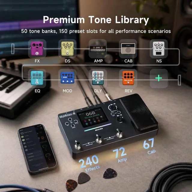 Alt view image 6 of 7 - GE100Pro Li Guitar Multi-Effects Pedal 3.5 inch screen AI Assistant | 240 Effect Types, 80 Second Stereo Looper, Drum Machine, RGB Lighting, Mobile APP & PC Editing for Stage & Recording