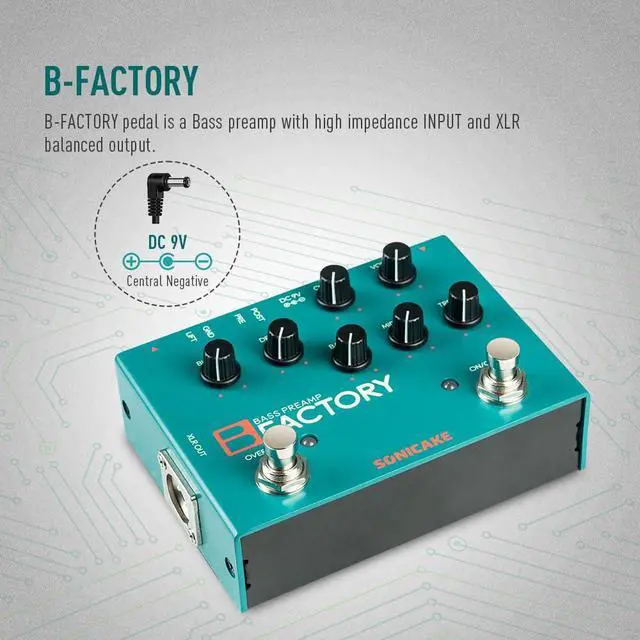 Alt view image 2 of 7 - Bass Pedal with Overdrive Analog Preamp Compression Effects Pedal and 3-Band EQ Via Pre/Post Selection with XLR Output - B Factory