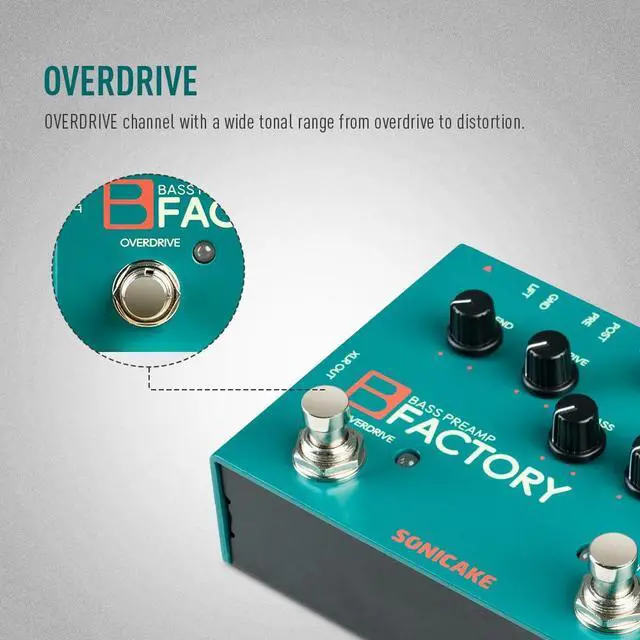 Alt view image 4 of 7 - Bass Pedal with Overdrive Analog Preamp Compression Effects Pedal and 3-Band EQ Via Pre/Post Selection with XLR Output - B Factory